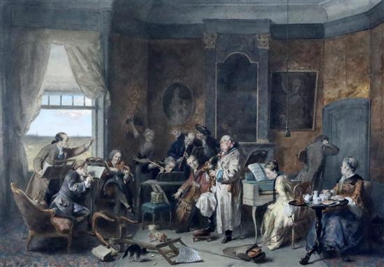 David Joseph Bles (Dutch 1821-1899) Interior scene with musicians 13.75 x 20.5in.